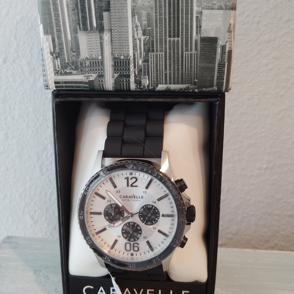 Caravelle Model By Bulova Men's Chronograph Watch Black and Silver - Picture 2 of 4